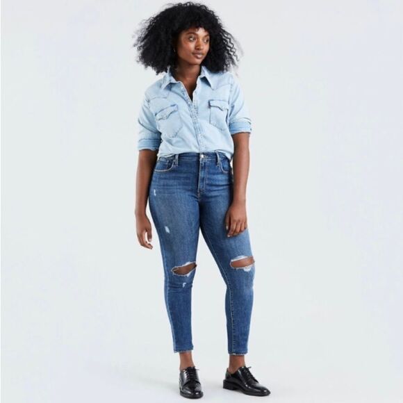 LEVIS - 🌺HP X 10 🌺 NWT -L Sz 24W Plus Size 721 Hi-Rise Skinny Distressed Jeans - Picture 1 of 16